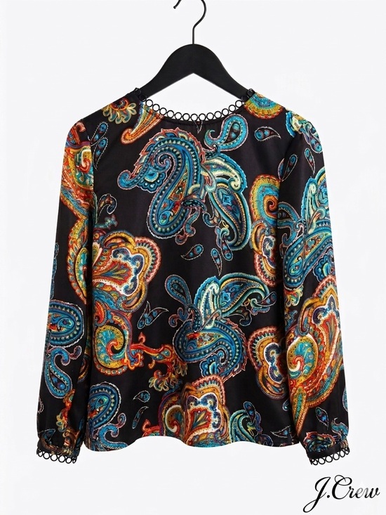 J. Crew Tops - J.Crew 100% Silk Women’s Size 2 Twill Top In Bold Paisley Print Black